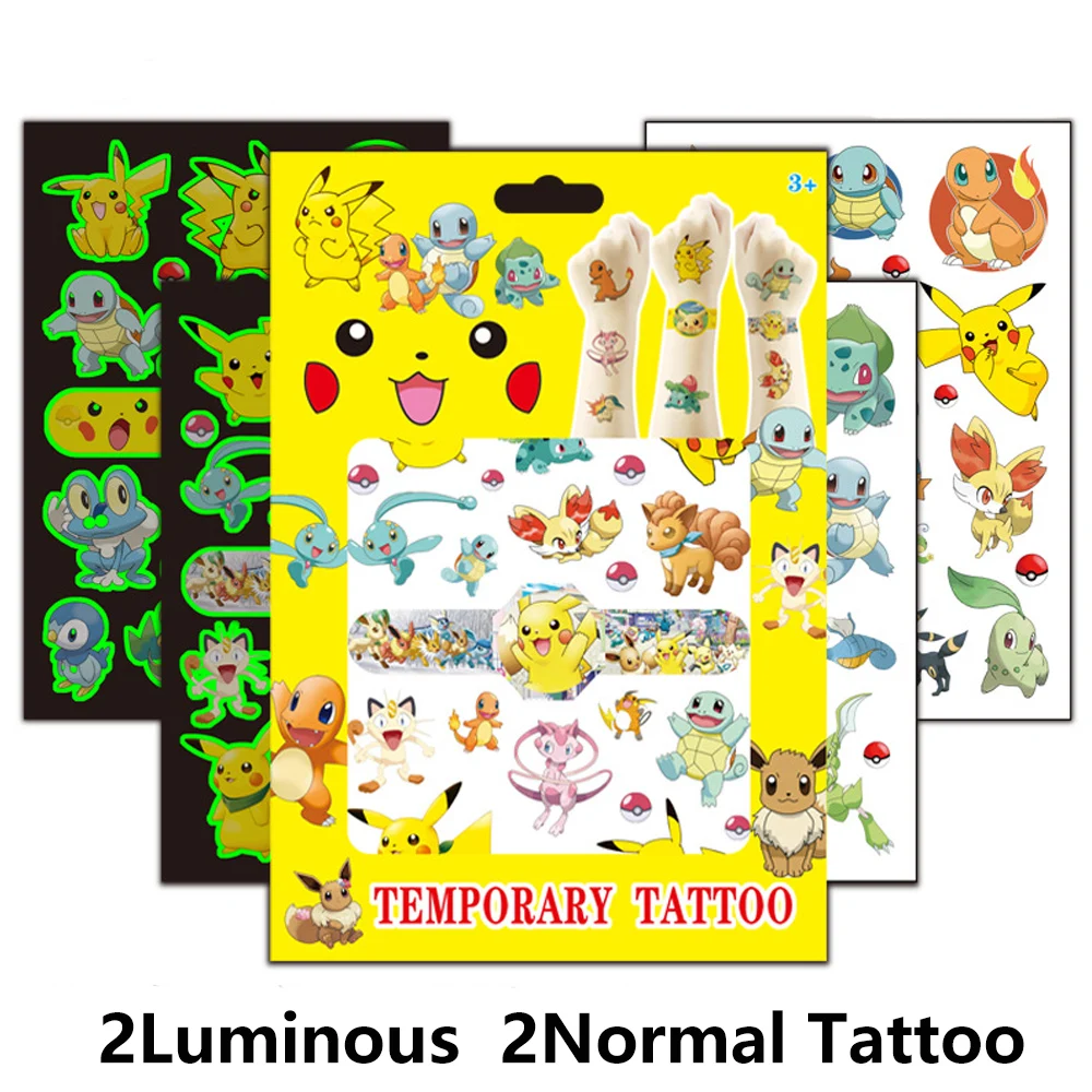 Cartoon Pokemon Waterproof Temporary Tattoo Stickers Pikachu Anime Decals Kids Arm Face Body Art DIY Fake Tattoo Sticker Toys