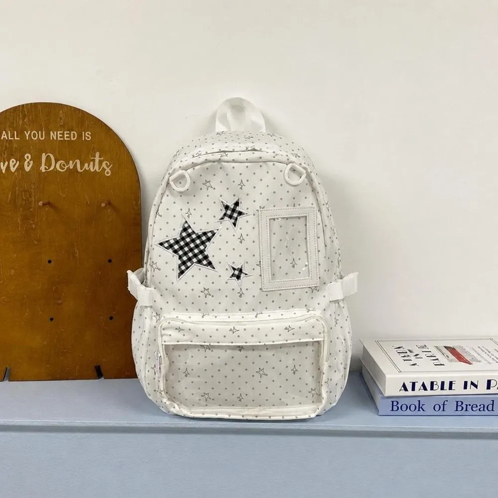 Cute Large Capacity Ita Backpack Clear Window Doll Bag Anime Badge Display Backpack Nylon Polka Dot School Bag for Students