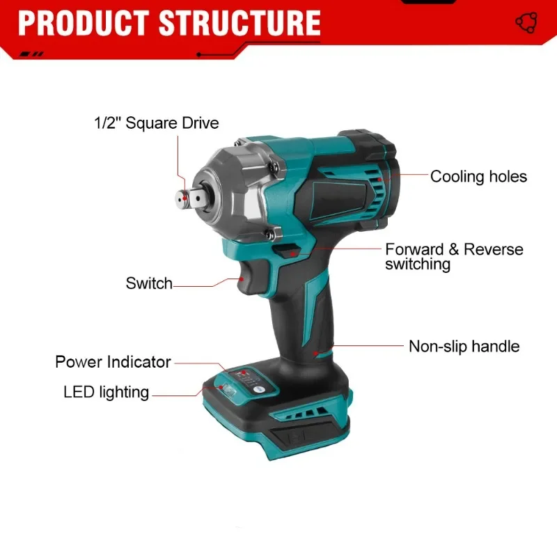 1200 N.m Brushless Electric Wrench DTW500 Cordless Impact Wrench Electric Screwdriver Power Tool For Makita 18V Battery