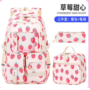 3-teiliges Set, süßer Kinder-Teenager-Rucksack mit Lunchtasche, Federmäppchen, Büchertasche mit mehreren Taschen für Grundschüler, Mittelschüler, Mädchen