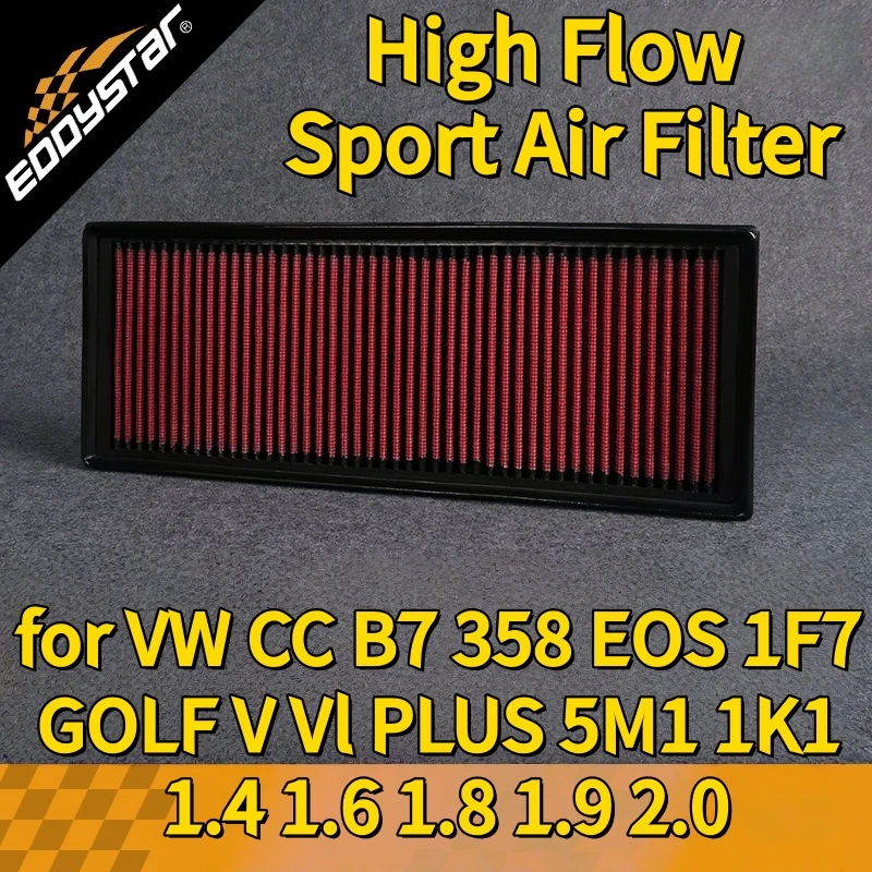 

Спортивный воздушный фильтр с высоким расходом для VW CC B7 358 EOS 1F7 GOLF V Vl PLUS 5M1 1K1 1,4 1,6 1,8 1,9 2,0 моющиеся гоночные впускные фильтры