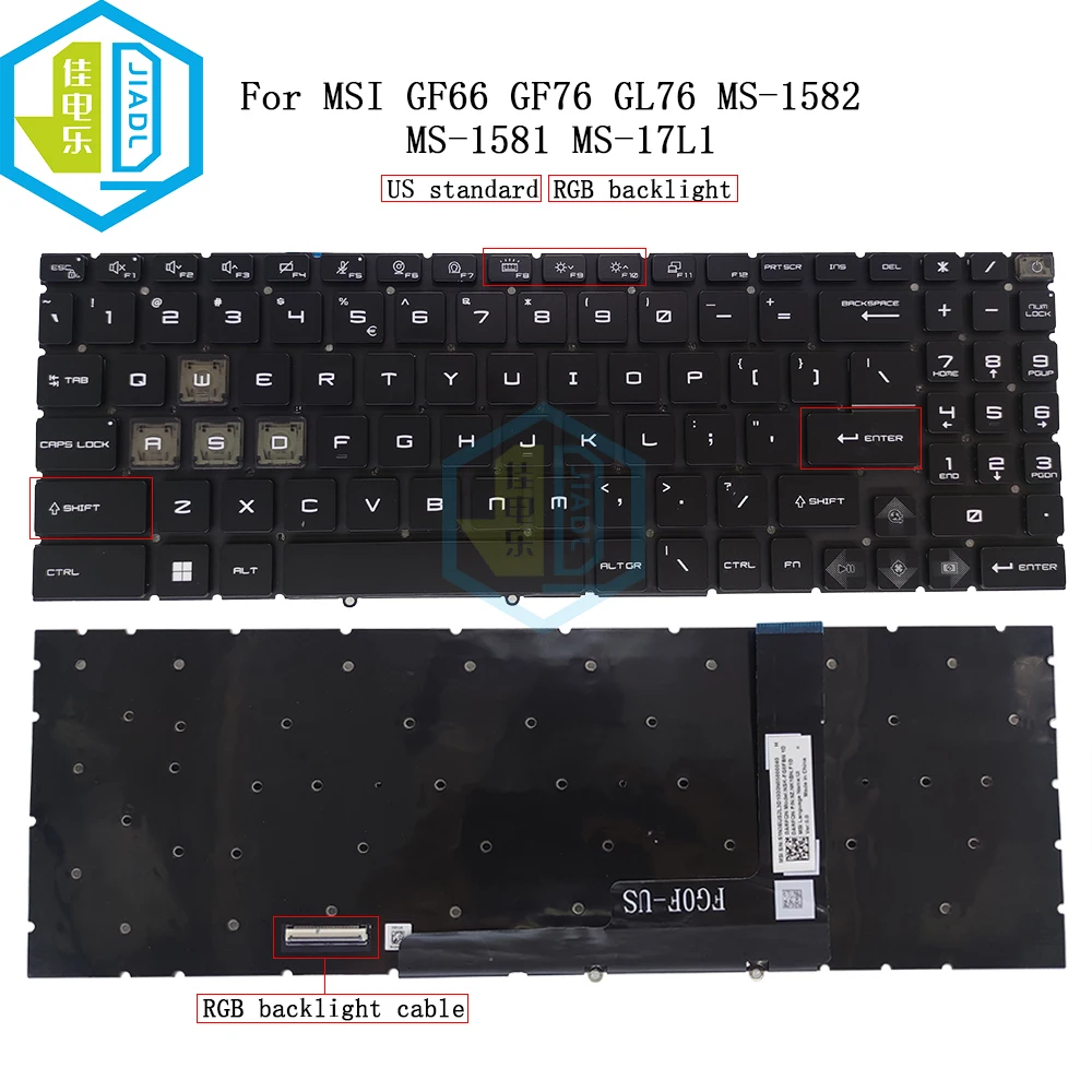 US RU RGB Backlit Keyboard For MSI Katana GF66 GF76 Pulse GL66 GL76 MS-1582 MS-1581 1583 MS-17L1 17H3 English Russian NSK-FG1ABN