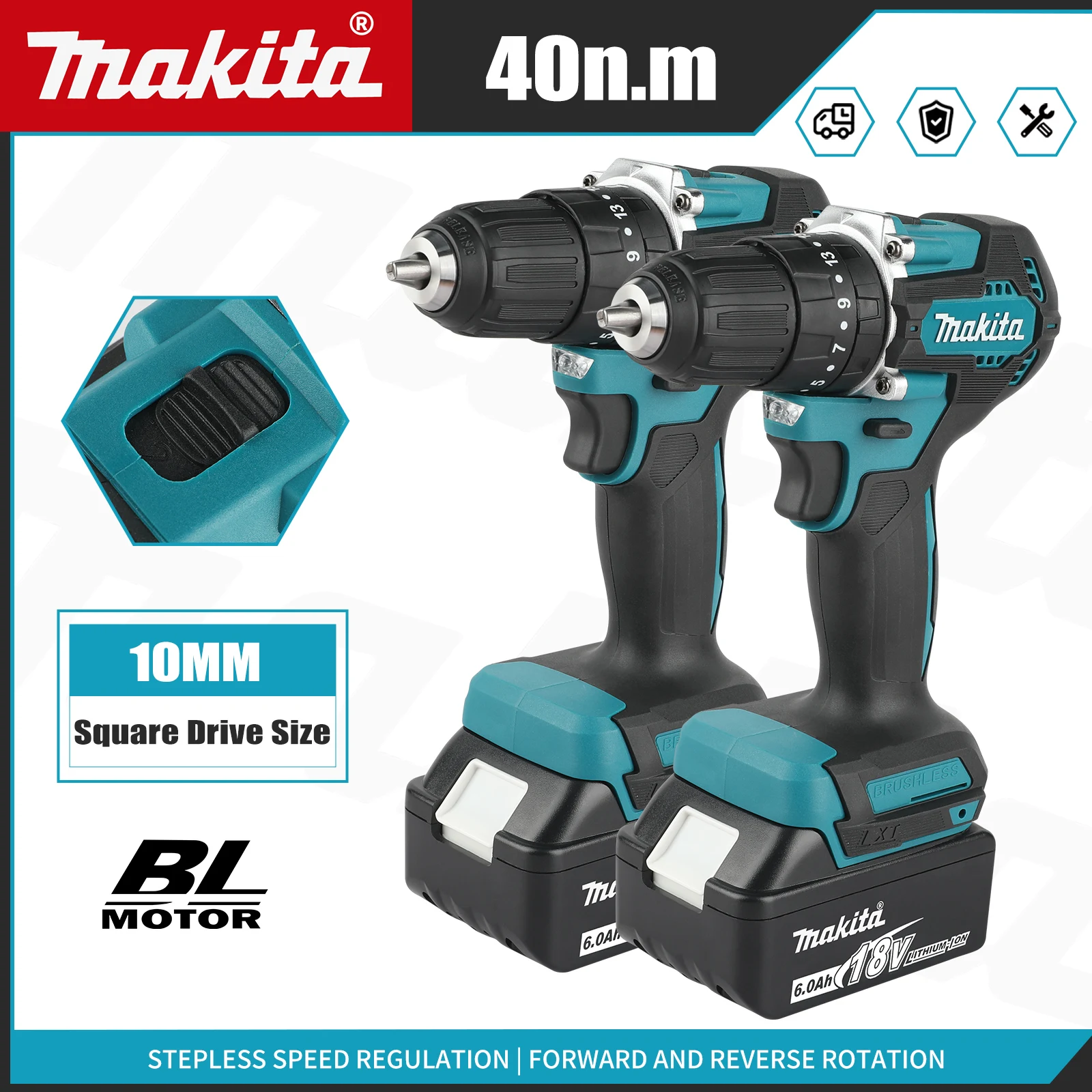 

Makita 1700RPM Cordless Drill 40NM Compact Hammer Drill Brushless Motor Lithium Electric Drive For 18V Makita Battery Pin