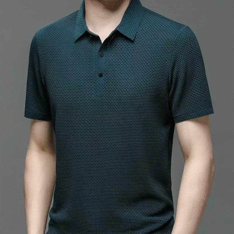 Asian Sizes Golf shirt Summer New Men's Lop-up Hollow Short-sleeved Polo Shirt Ice Silk