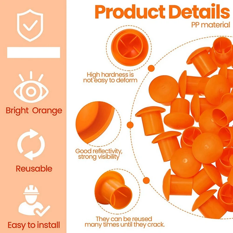 Bouchons de sécurité en plastique pour barres d'armature, 3 à 7, document orange, 100x2.36x2.17 amaran, 1.5 pièces