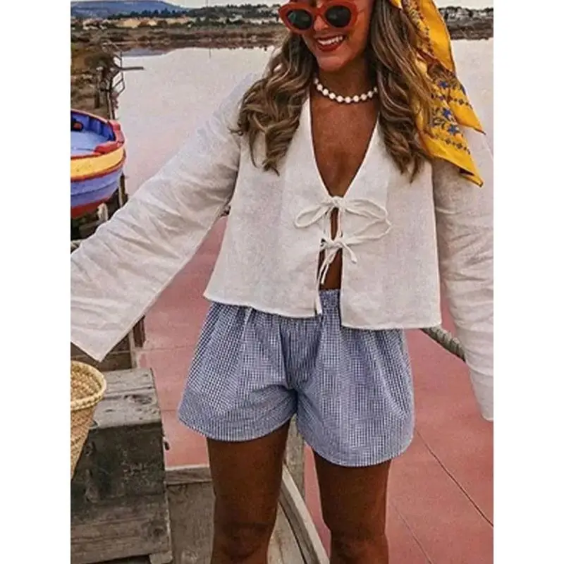 

Ele Loose Long Summer White Lace up irts for Women's Faionable Casual Sle Comfortable Breathable Material