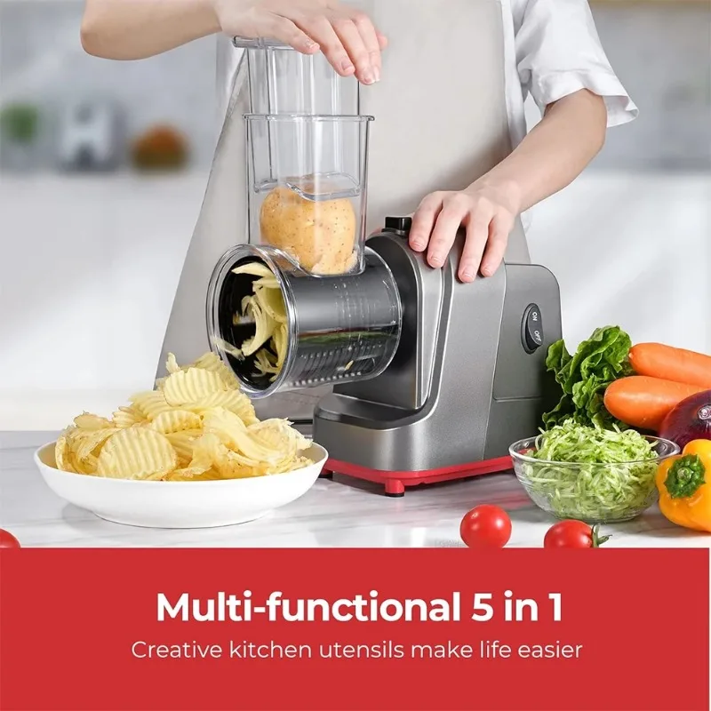 LMETJMA 250W 5 in 1 Electric Vegetable Slicer Shredder Automatic Salad Shooter Machine Cheese Grater Carrot Cabbage Cutter JT253 view 3