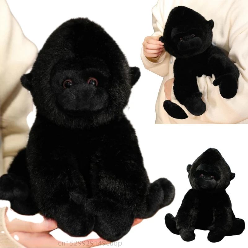 Muñeco de peluche de chimpancé de simulación, 22/32cm, mono peludo negro, Animal relleno, dibujos animados, decoración del hogar, regalo para niños y niñas