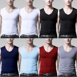 8 Pcs Ice Silk Tank Top Men Seamless Mens Vest Loose Sleeveless Sport Bodysuit Vest For Men Casual Summer Tank Undershirts Cool