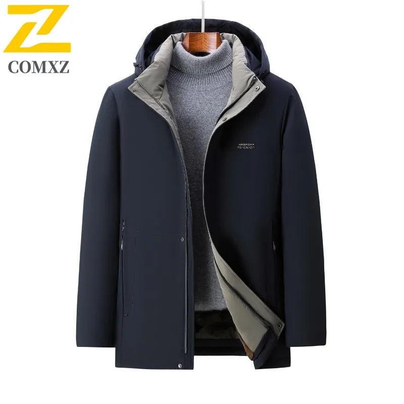 COMXZ Warm katoenen gewatteerde jas Afneembare hoed Thicke Work Fashion Klassieke gewatteerde jas 2025, Reizen Winddicht Heren Winterjas