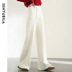 SENTUBILA Straight Knitted Pants for Women 2024 Autumn Winter Commute High-waist Full-length Pants Comfort Trouser W34K52438