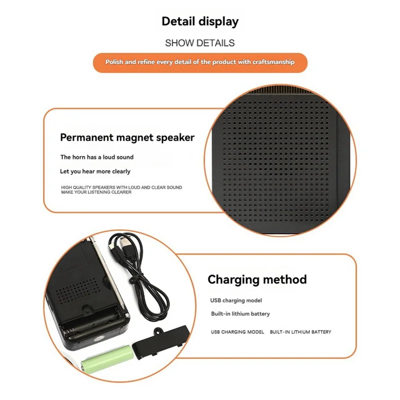KK67 Handheld Radio Built-In Speaker Stereo Radio SW AM FM Mini Portable Radio Outdoor Emergency Speaker Device-TCES