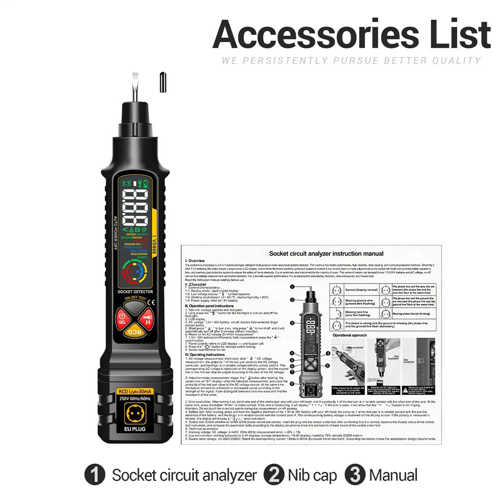 Circuit Breaker Finder Smart Outlet Checker With LED Display & Light 2-300V Ac Circuit Breaker Finder For Home Electric Power Rv