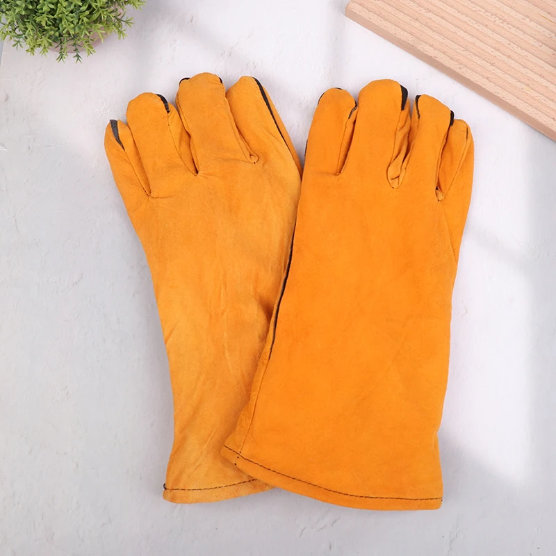 1Pair Heat-proof Metal Welding Protector Gloves Cowhide Flame-retardant Welding Work Gloves Mechanic Gloves Tools