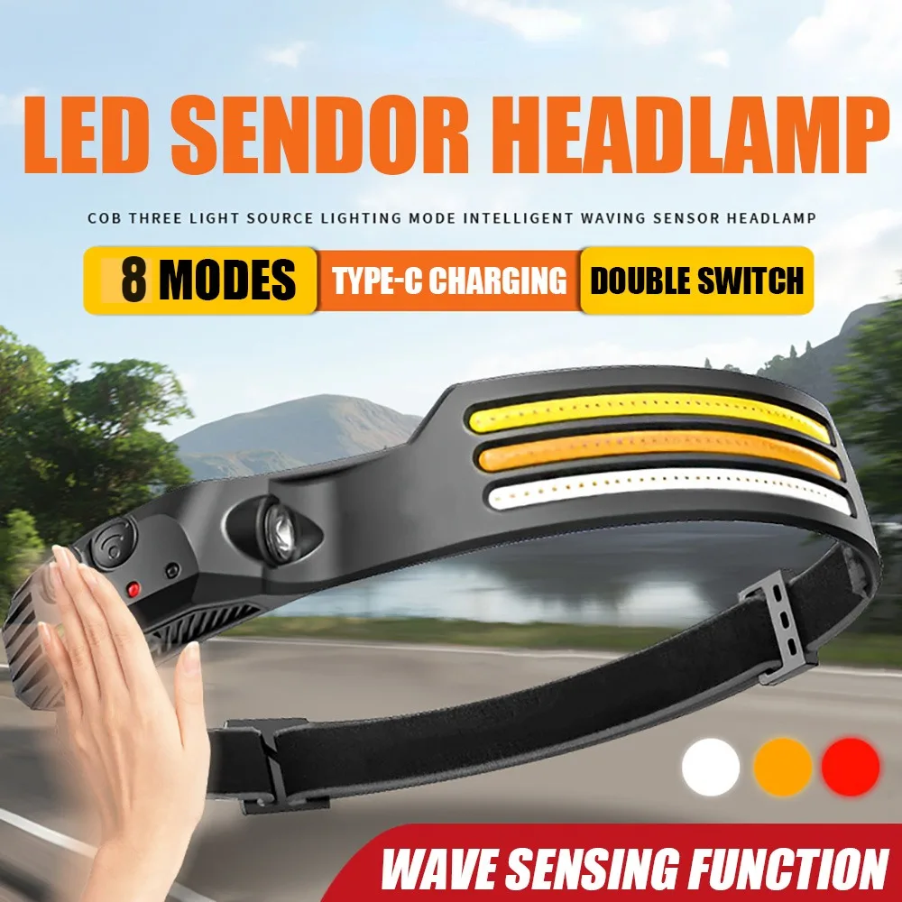 

Rechargeable Headlamp LED Sensor Headlight COB Working Light with Built-in Battery Outdoor Waterproof Camping Fishing Flashlight