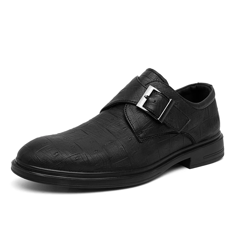 Sapato de couro formal masculino clássico, sapatos de fivela, sapata para dirigir, mocassins casuais, festa de casamento