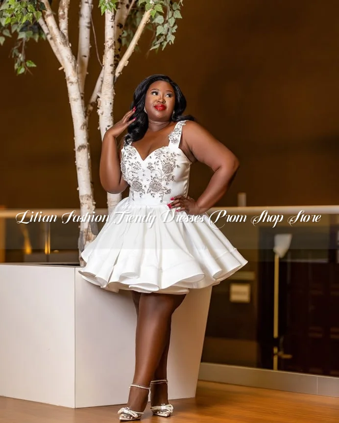 

Elegant Halter Wedding Dresses Luxury Diamante Appliques A-line Puffy Dresses Black Girls Birthday Party Customised Bridal Gowns