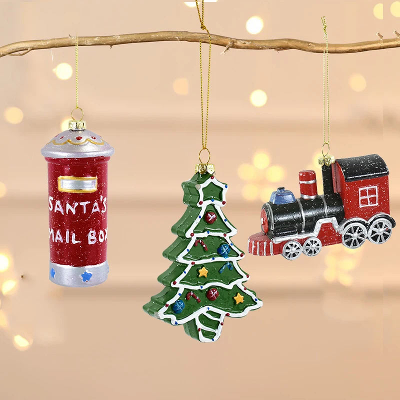 Christmas Hanging Pendant Cartoon Train House Xmas Tree Ornament Merry Christmas Decoration For Home Noel 2025 Navidad New Year