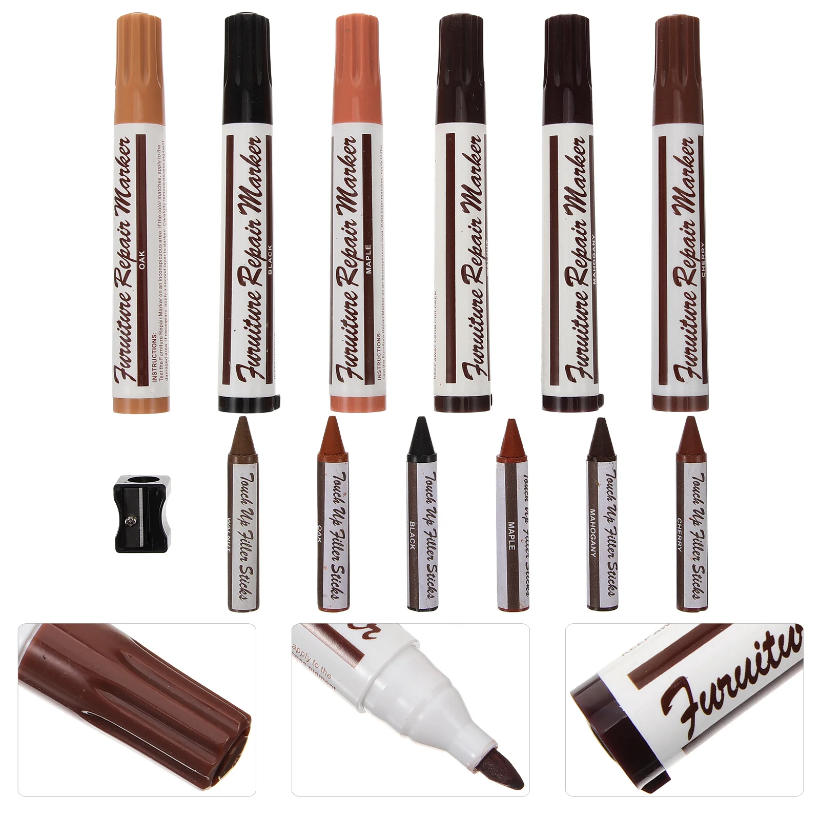 Juego de rotuladores de reparación de arañazos de madera, secado rápido, fuerte cobertura para molduras de muebles de suelo, herramientas de bricolaje para el hogar, 1 Juego