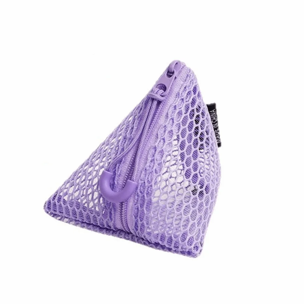Triangle Design Mesh Bag Clear Visible Mesh Lightweight Storage Pouch Organizer Mini Size Zongzi Shape Mini Coin Purse
