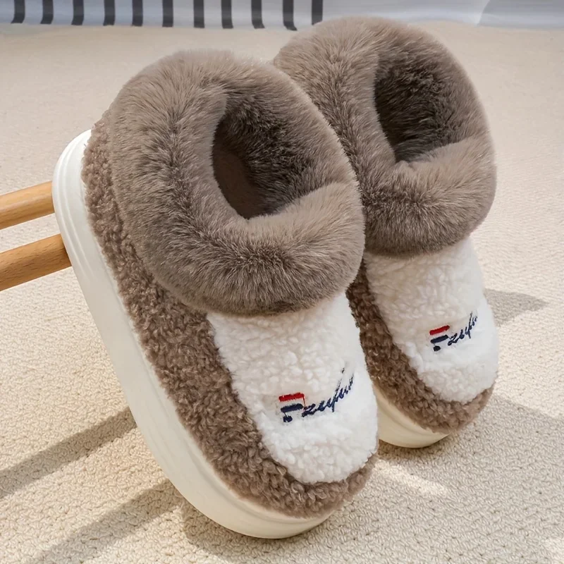 رجل شبشب شتوي كبير الحجم سميكة عدم الانزلاق إيفا وحيد ساخنة الصوف بطانة داخلي في الهواء الطلق استخدام تصميم رباط الحذاء مخطط