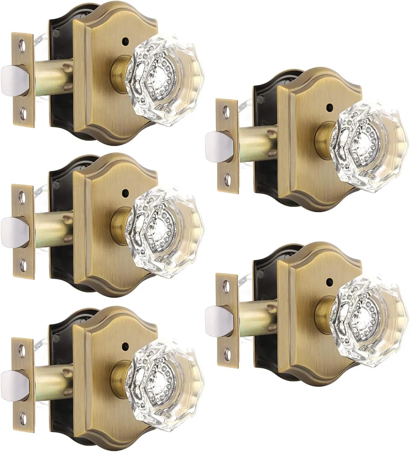 

Antique Brass Crystal Doorknobs, Privacy Lock for Bedroom/Bathroom, 5-Pack with Easy Installation