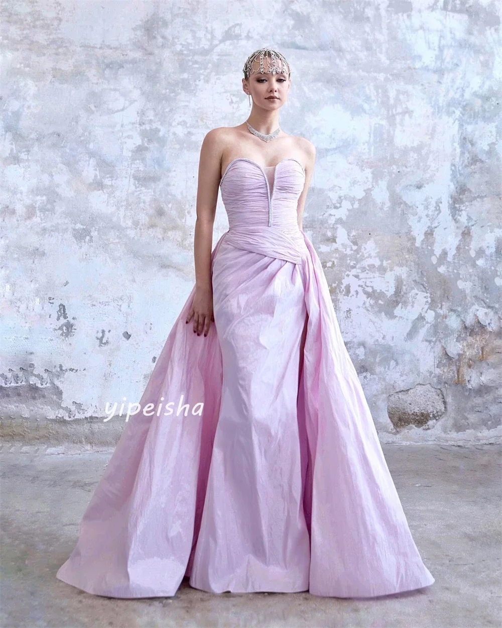 Disesuaikan Jersey berpayet Ruched Quinceanera A-line tanpa tali Bespoke gaun acara gaun panjang