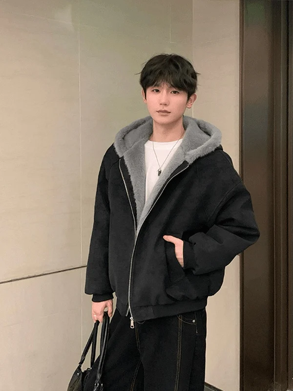 

Bla Hooded Jaet Thiened Fce Cotton Outerwear for Men And Women Winter Warm Clothes Cleanfit Couple Cotton Jaet