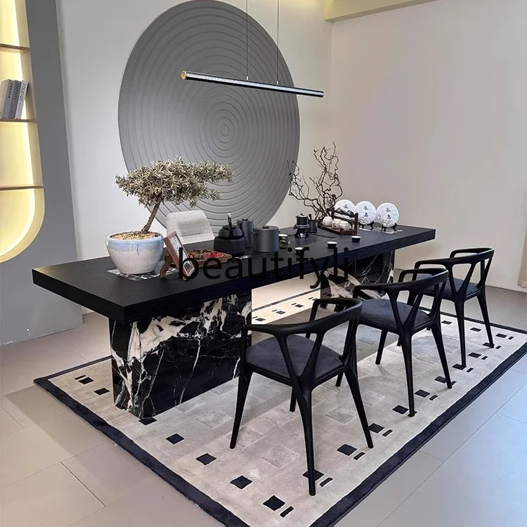 

ssK178 Light luxury modern minimalist designer solid wood tea table black and white flower marble art creative tea table