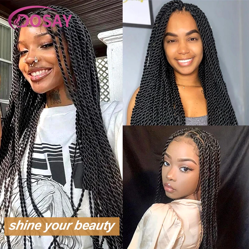 Synthetic Senegalese Twist Knotless Braid Lace Front Wig 36'' Full Lace Twist Braided Wig Box Braided Wig For Black Women