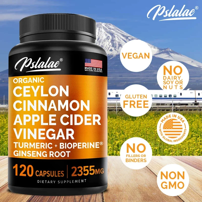 Natural 5-in-1 Ceylon Cinnamon 2355 Mg with Apple Cider Vinegar, Turmeric & Siberian Ginseng, Pepperin Cinnamon Capsules