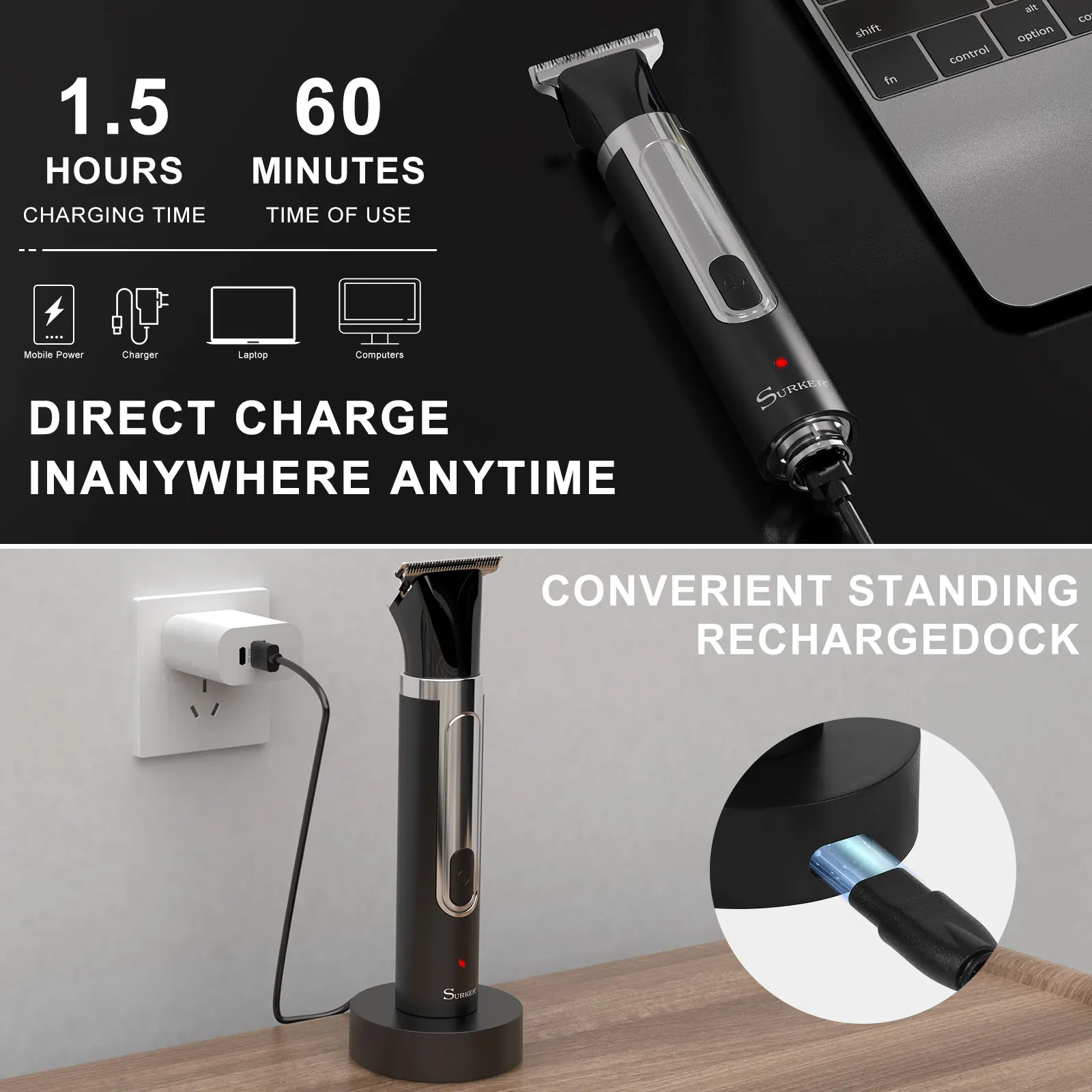 Surker 4-in-1 Shaver for Men Grooming Kit Multi-Function Washable Full Body Nose Wet/Dry Hair Trimmer for Home Use Razor