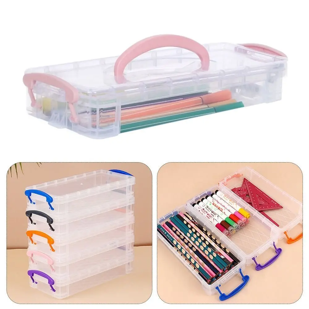 Multi Layer Portable Pencil Case Detachable Plastic Material Watercolor Pen Case Stackable Transparent Design Marker Pen Box