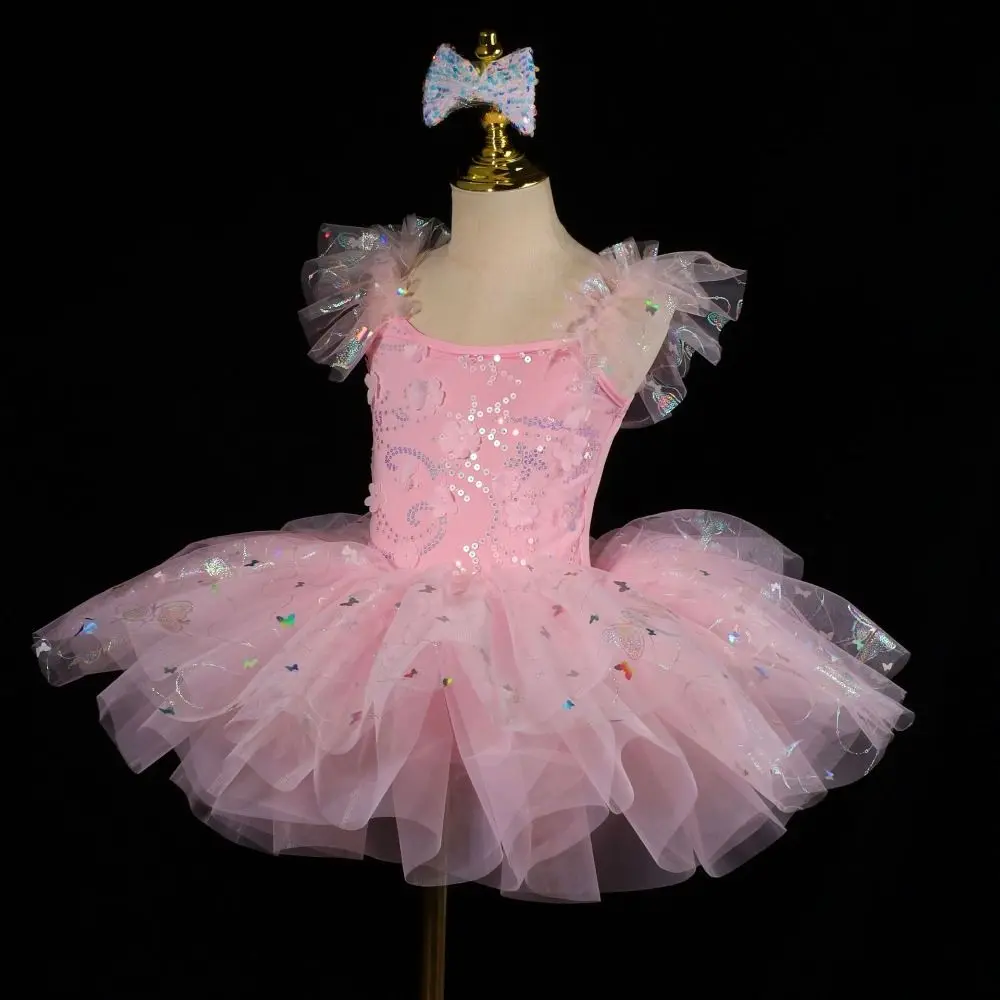 ชุดบัลเลต์เด็กประดับเลื่อมลายดอกไม้ ชุดแสดงพองฟู ชุดปาร์ตี้ทันสมัย ชุดเต้นรำ
