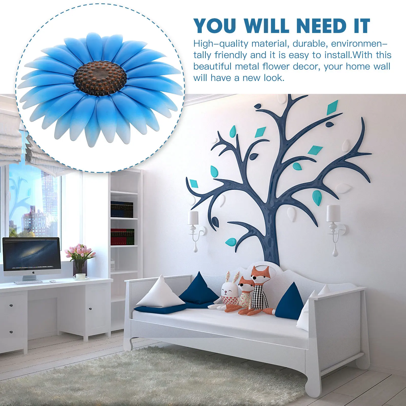 

Iron Flower Wall Hanging Ornamental Metal Petals Smooth Edges Wall Decor for Home Bedroom Flower Ornament