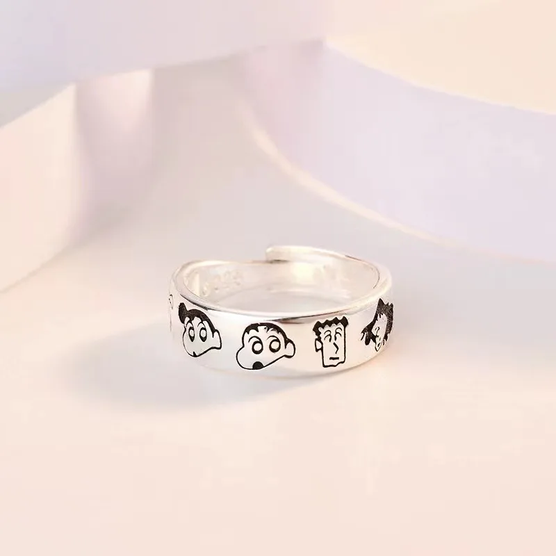 Kawaii Cute Crayon Shin-Chan Ring Adjustable Opening Family Portrait Ring Fashion Sense of Design Anime Cute Girl Birthday Gift