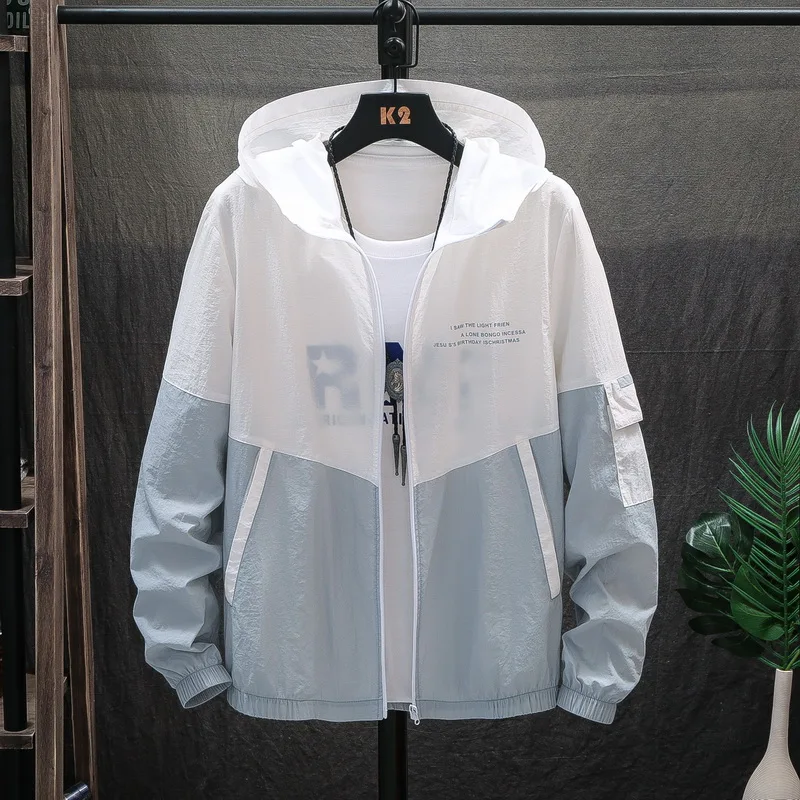 

Qui Dry Ice Silk Men's Summer Thin Breathable Hooded Jaet Casual Outdoor Fiing Cycling Leisure Polyester Fabric Coat