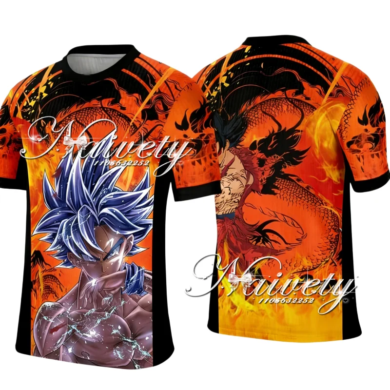 

2026Summer Vintage Dragon Ball Ultra Instinct Goku Flame Shenron Print Quick Dry T-Shirt Men's Oversized Casual Short Sleeve Top