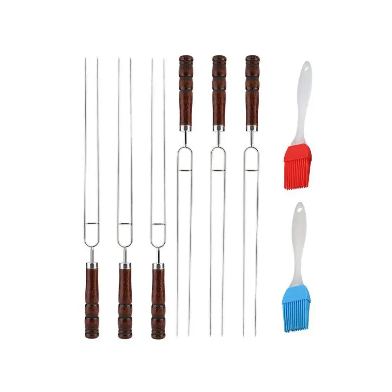 

6Pcs Stainless Steel U-Shaped BBQ Fork Skewers with 2 Silicone Baking Brushes for Grilling and Cooking