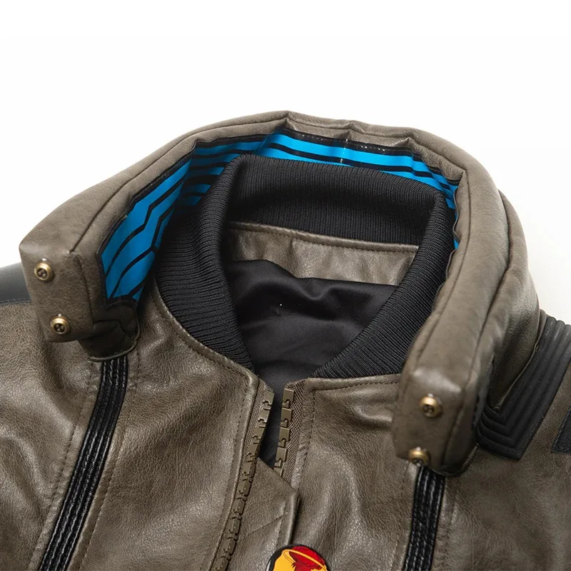 Aksesoris Cosplay Karakter Utama Samurai Game Punk Style 2077, Strip Lampu LED Biru dan Merah untuk Kerah Jaket