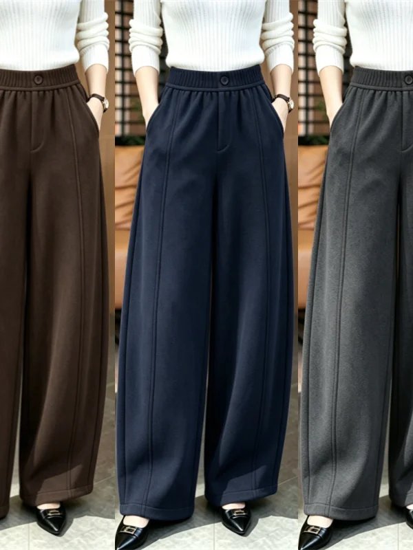 High Waist Fleece Lined Velvet Banana Pants Wide Leg Casual Trousers for Women Autumn Winter plus Size Comfortable Pants