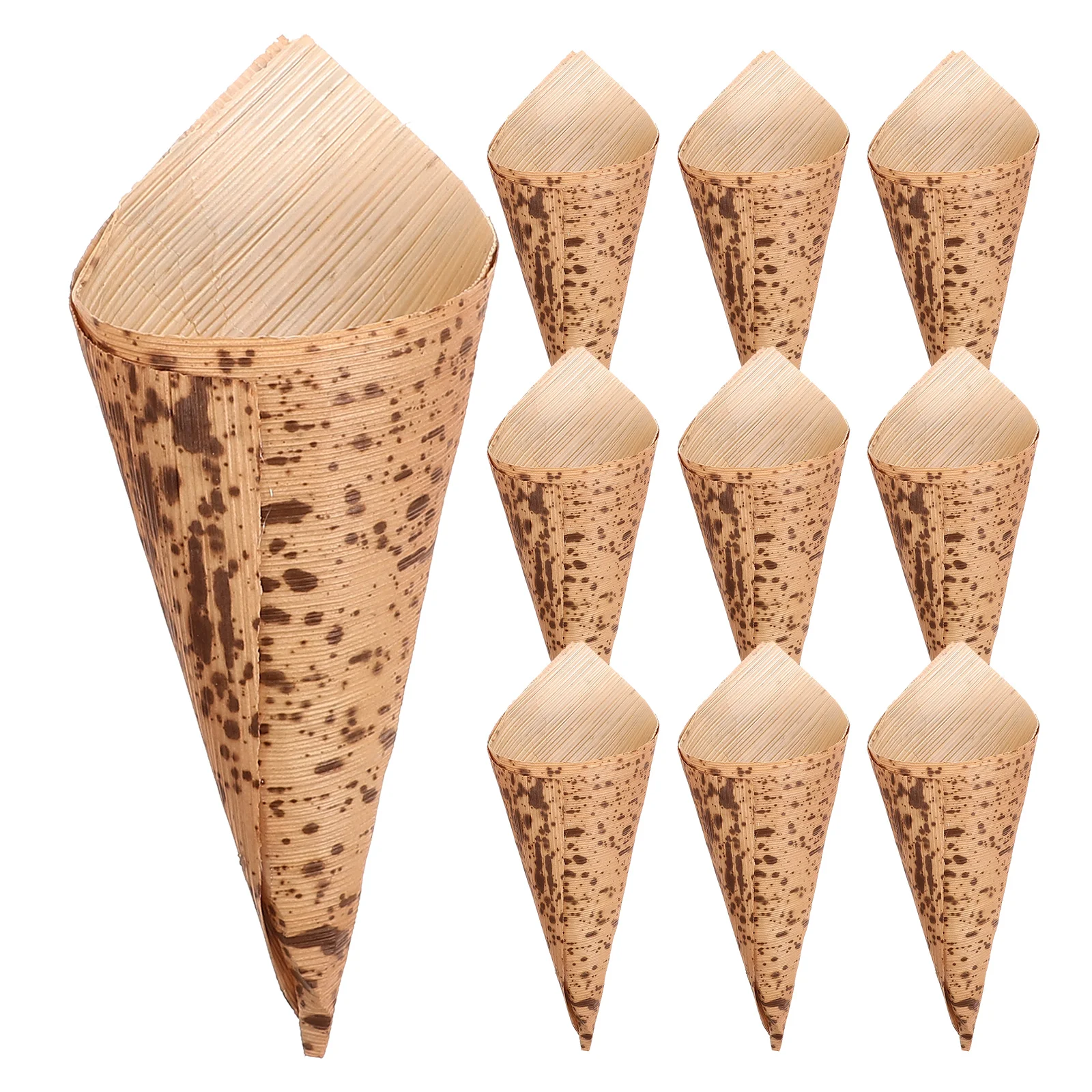 

50 Pcs Bamboo Cone Cups Disposable Ice Cream Packing Cones Holders Appetizer Fruit Salad Containers Storage Party Candy