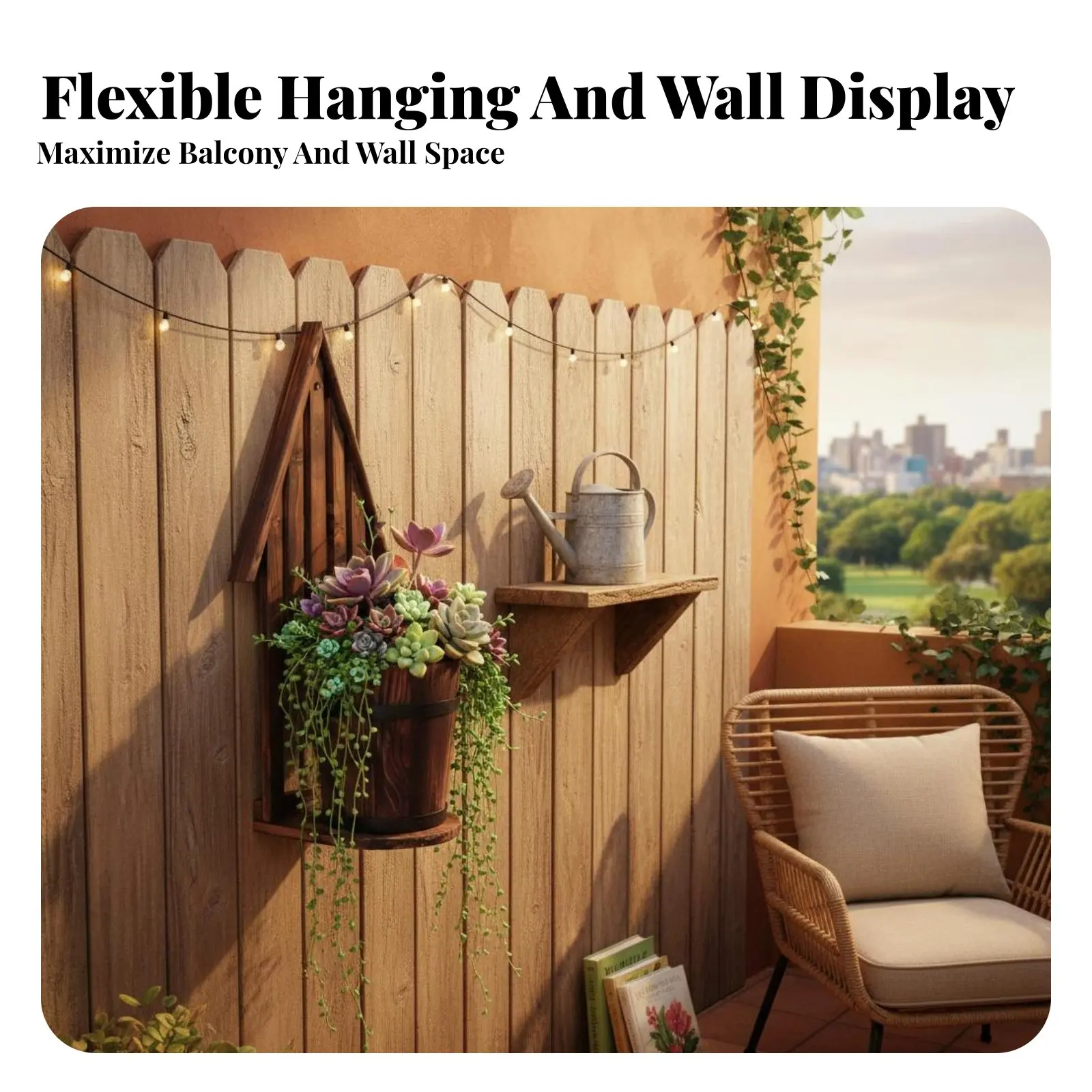 Picket Fence surface-mounted Basket Carbonized Wood Hanging floral Box Rustic and design long-lasting for Apartment Dwellers view 2