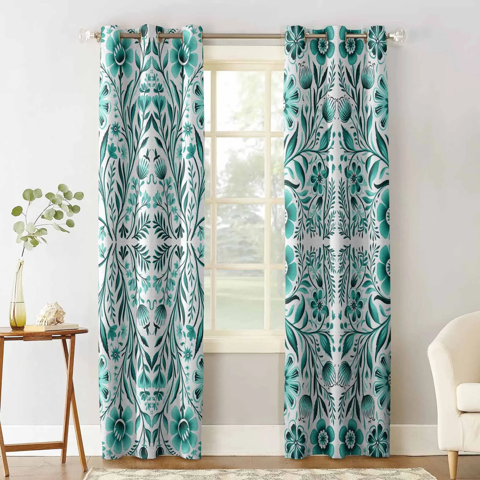 Hand Painted Retro Floral Murals Living Room Bedroom Elegant Curtains For Kitchen The Room Window Treatments Drapes