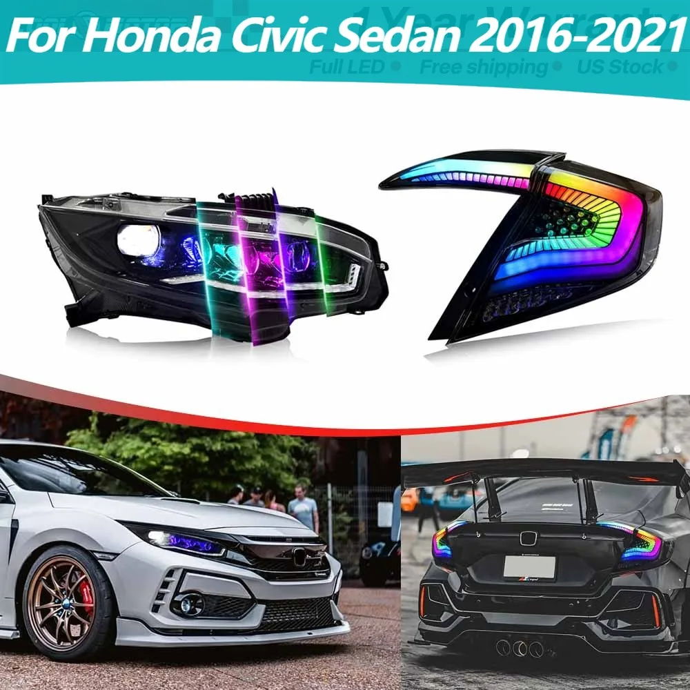 

Full LED Headlights Assembly & FULL LED Tail Lights Assembly For Honda Civic Sedan 2016-2021 RGB DRL