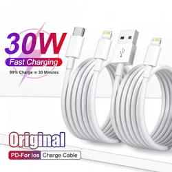 Cable USB de carga rápida PD de 30W para iPhone 11 12 13 Pro XS Max 7 8 14 Plus X XR SE carga rápida USB C cargador línea de datos 1m 2m 3m