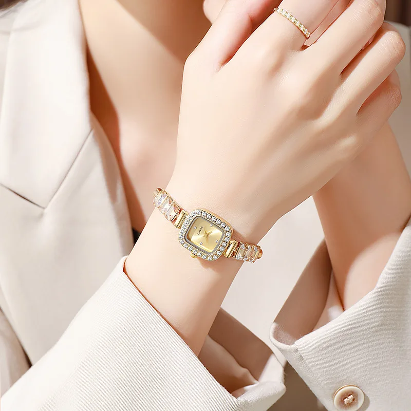 New Fashion Women Quartz Wristwatches Ladies' Pull-out Diamond Studded Strap Bracelet Watch Luxury Gift Watch Dropshipping