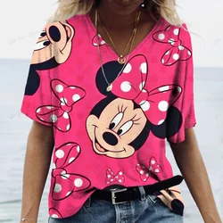 Disney Mickey Mouse 3D Print V-Neck Short Sleeve Tees Women‘S Oversize T-Shirt Fashion T-Shirts For Women Summer Y2k Woman Tops