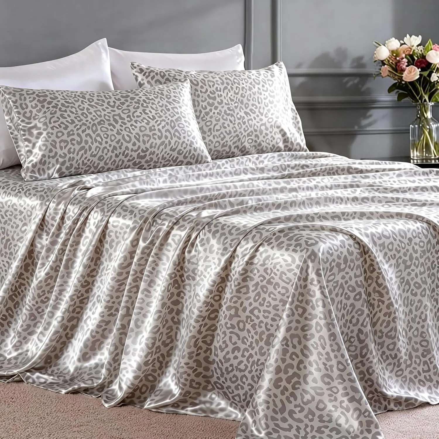 

Комплект постельного белья Queen Size из сатина - 4 предмета, роскошное мягкое шелковистое белье, похожее на шелк, с глубокой резинкой на простыне.