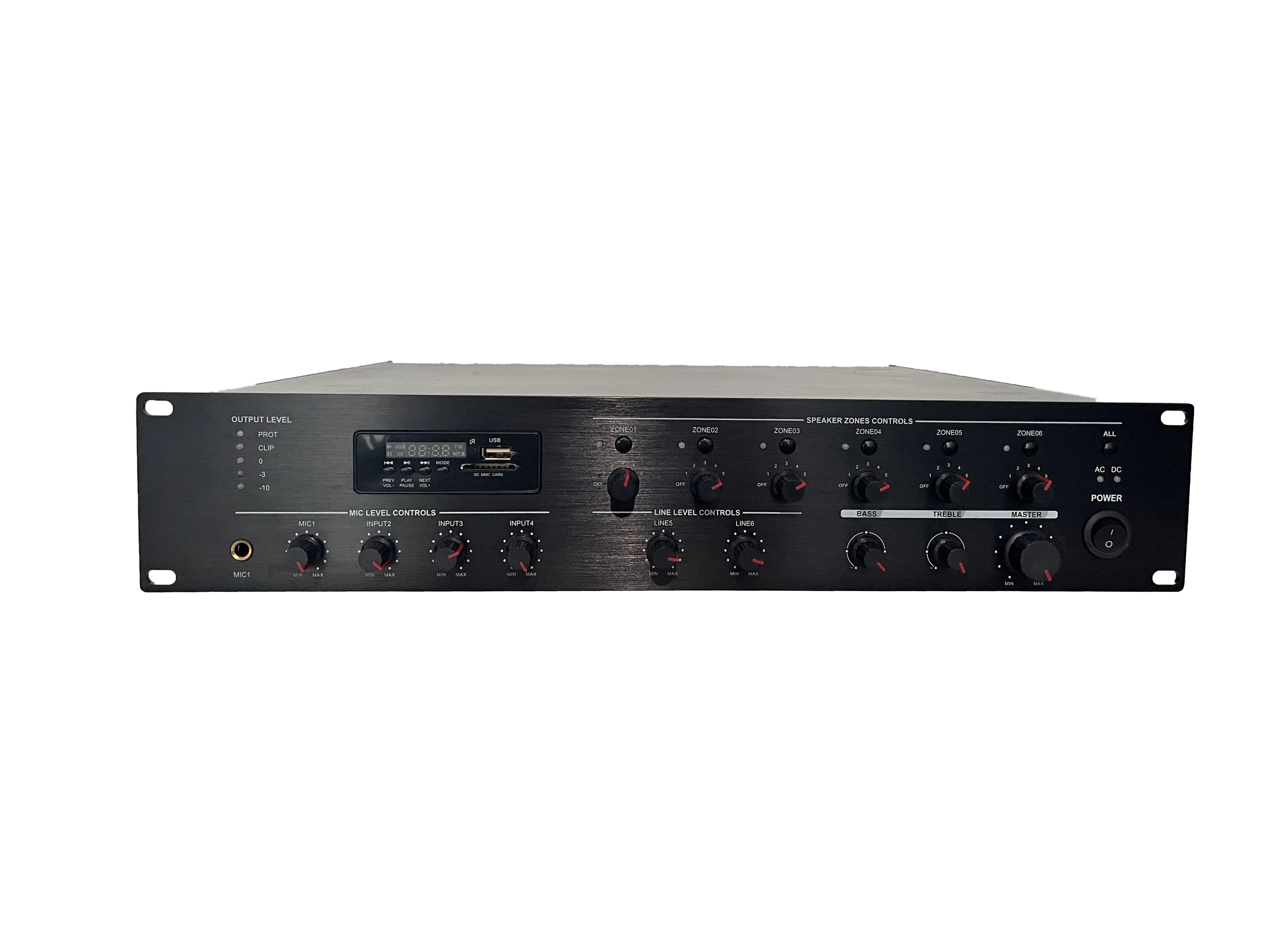 6 Zone 240W PA Amplifier 100V Public Address System PA Power Mixer Amplifier with Blue Tooth